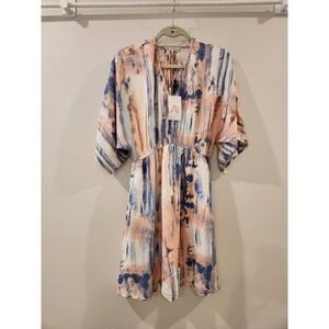Staccato Women's Mini Dress Boho Artsy Flowy‎ Short Sleeve Pink Blue Size Medium